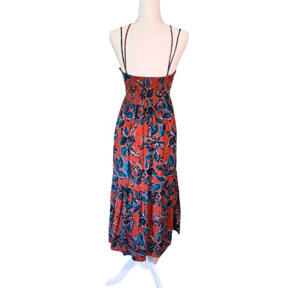 Jason Wu Tropical Linen Blend Dress Size SMALL Cutout Midi Sundress Blue Rust‎ - Picture 2 of 6